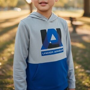 Under Armour Gray & Blue Logo Pullover Hoodie for Kids